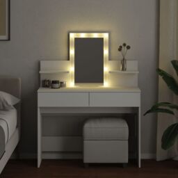 Berkfield Home Dressing Table with LED White 100x40x130 cm - Size: 100 x 40 x 130 cm - thumbnail 3