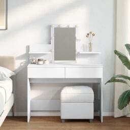 Berkfield Home Dressing Table with LED White 100x40x130 cm - Size: 100 x 40 x 130 cm