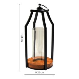 Ivyline Felicity Circular Base Lantern in Acacia Wood/Black H44cm W20cm in Black - thumbnail 4