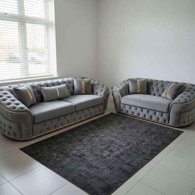 Stratus Interiors Ambassador Chesterfield Sofa - Silver Trim - No Frill - 2&3 Seater Set in Mid Grey - image 1