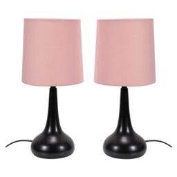ValueLights Teardrop Pair of Compact Fabric Shades Black Bedside Touch Table Lamps in Baby Pink - thumbnail 2