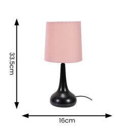 ValueLights Teardrop Pair of Compact Fabric Shades Black Bedside Touch Table Lamps in Baby Pink - thumbnail 4
