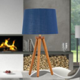 First Choice Lighting Voyage - Dark Oak Table Lamp or Bedside Light with Navy & Silver Shade in Brown - thumbnail 4