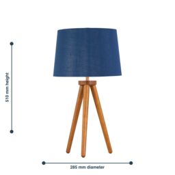 First Choice Lighting Voyage - Dark Oak Table Lamp or Bedside Light with Navy & Silver Shade in Brown - thumbnail 5