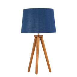 First Choice Lighting Voyage - Dark Oak Table Lamp or Bedside Light with Navy & Silver Shade in Brown - thumbnail 1