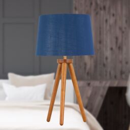 First Choice Lighting Voyage - Dark Oak Table Lamp or Bedside Light with Navy & Silver Shade in Brown - thumbnail 3