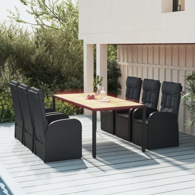 Berkfield Home 7 Piece Garden Dining Set Black Poly Rattan&Solid Wood Acacia - image 1
