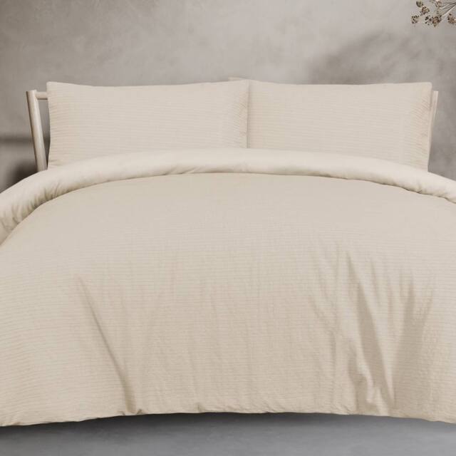 Smart Living Luxury Super Soft Stripe Dobby Duvet Set & Pillowcases in Natural - Size: King - image 1