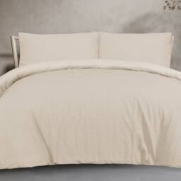 Smart Living Luxury Super Soft Stripe Dobby Duvet Set & Pillowcases in Natural - Size: King - thumbnail 1