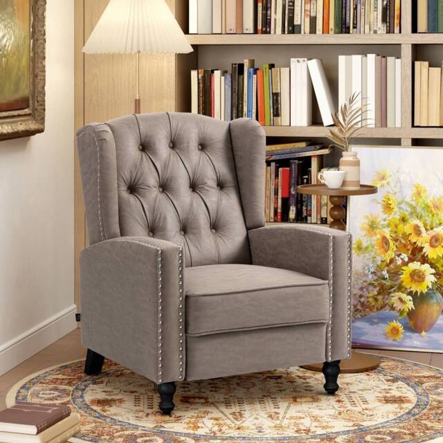 HOMCOM Marble Effect Manual Reclining Armchair w/ Footrest Studs Wood Legs in Brown