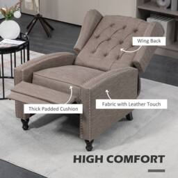 HOMCOM Marble Effect Manual Reclining Armchair w/ Footrest Studs Wood Legs in Brown - thumbnail 5