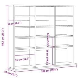 Berkfield Home Sturdy CD Cabinet Artisan Oak 100x23x89.5 cm Engineered Wood in Brown - thumbnail 9