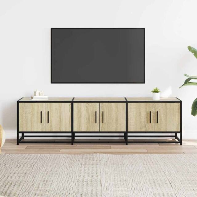 Berkfield Home TV Cabinet Sonoma Oak 150x35x41 cm Engineered Wood & Metal in Light Tan - Size: 150 x 35 x 41 cm - image 1