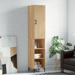 Berkfield Home Highboard Sonoma Oak 34.5x34x180 cm Engineered Wood in Brown - thumbnail 1