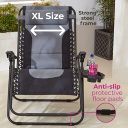 Neo Pair of Outdoor Zero Gravity XXL Sun Loungers in Grey - thumbnail 6