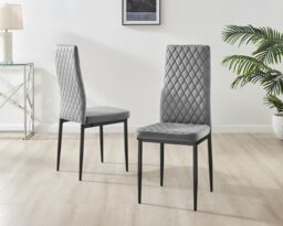 FurnitureboxUK Novara 4 Seater Black Leg Round Glass Dining Table & 4 Milan Soft Velvet Black Leg Chairs in Grey - thumbnail 4