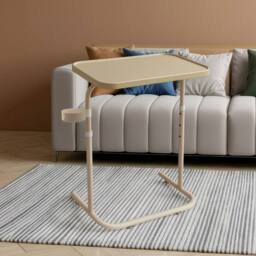 VOGREX Overbed Table Height Foldable Laptop Sofa Side Table Stand Beige - thumbnail 5