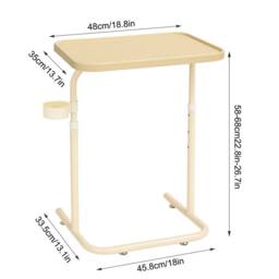 VOGREX Overbed Table Height Foldable Laptop Sofa Side Table Stand Beige - thumbnail 2