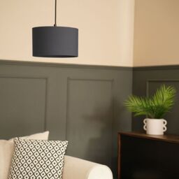 ValueLights Reni Charcoal Grey Fabric Easy Fit Drum Ceiling Lamp Shade - Size: Medium - thumbnail 3