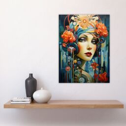Artery8 Metropolis Art Deco Woman Portrait With Flowers Artwork Bold Bright Large Wall Unframed Art Poster Print Thick Paper 18X24 Inch - thumbnail 4