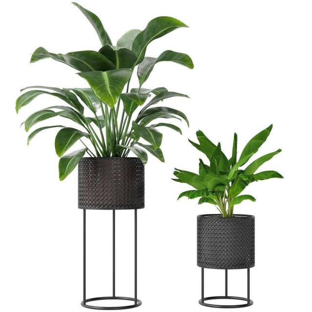 KORVIXA Metal Plant Pots Set of 2 Flower Planters in Black - image 1