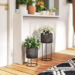 KORVIXA Metal Plant Pots Set of 2 Flower Planters in Black - thumbnail 4