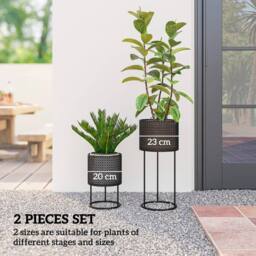 KORVIXA Metal Plant Pots Set of 2 Flower Planters in Black - thumbnail 2