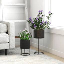 KORVIXA Metal Plant Pots Set of 2 Flower Planters in Black - thumbnail 3