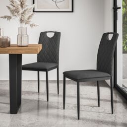 More4Homes Aria Dining Table & Chairs - White Marble Effect Table Top w Black Legs + Monza Linen Dining Chair Set Of 4 in Charcoal - thumbnail 5