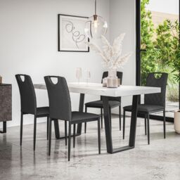 More4Homes Aria Dining Table & Chairs - White Marble Effect Table Top w Black Legs + Monza Linen Dining Chair Set Of 4 in Charcoal - thumbnail 1