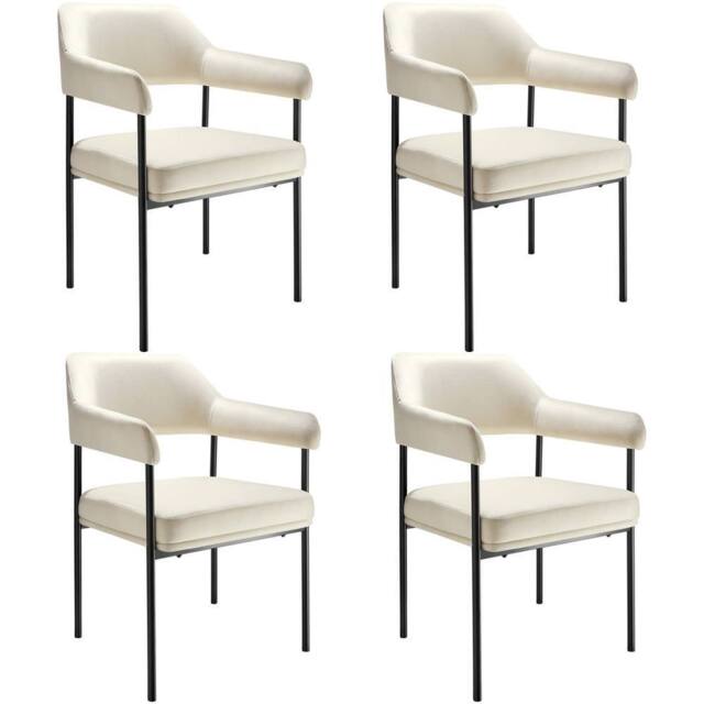 tectake Armchair Doe Set Of 4 - Woven Fabric Off-White/Black in Off-White - Size: 4 Pack - image 1
