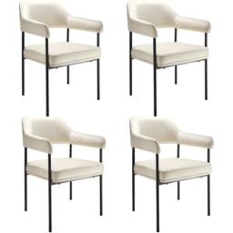 tectake Armchair Doe Set Of 4 - Woven Fabric Off-White/Black in Off-White - Size: 4 Pack