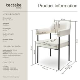 tectake Armchair Doe Set Of 4 - Woven Fabric Off-White/Black in Off-White - Size: 4 Pack - thumbnail 6