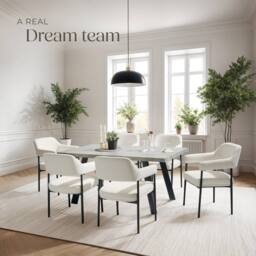 tectake Armchair Doe Set Of 4 - Woven Fabric Off-White/Black in Off-White - Size: 4 Pack - thumbnail 8