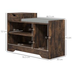 HOMCOM Upholstered Entryway Shoe Bench with Storage Drawer Open Shelf in Brown - thumbnail 3