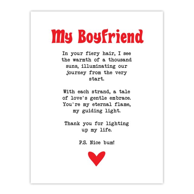"Artery8 Love Poem Ginger Boyfriend Romantic Funny Wall Art Print in White - Size: W24"" x H32""" - image 1