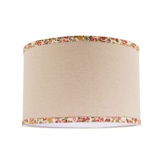 Happy Homewares Natural Oatmeal Linen Circular Lamp Shade with Colourful Floral Trims in Light Beige - Size: 12 inches - image 1