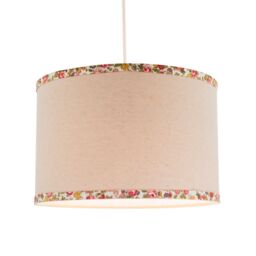 Happy Homewares Natural Oatmeal Linen Circular Lamp Shade with Colourful Floral Trims in Light Beige - Size: 12 inches - thumbnail 2