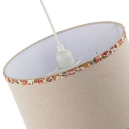 Happy Homewares Natural Oatmeal Linen Circular Lamp Shade with Colourful Floral Trims in Light Beige - Size: 12 inches - thumbnail 5