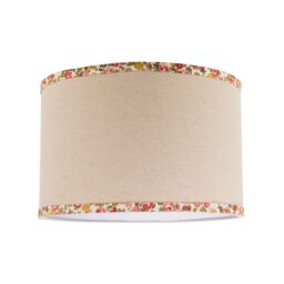 Happy Homewares Natural Oatmeal Linen Circular Lamp Shade with Colourful Floral Trims in Light Beige - Size: 12 inches