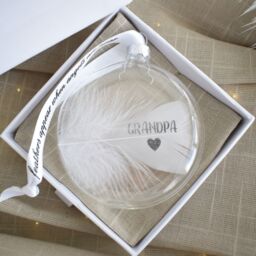 Amaya Rose Ltd In Memory of Grandpa Feather Round Bauble Gift Boxed. Memorial Decor in Clear - thumbnail 5