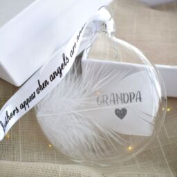 Amaya Rose Ltd In Memory of Grandpa Feather Round Bauble Gift Boxed. Memorial Decor in Clear - thumbnail 4
