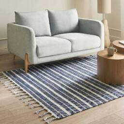 Wyld and Coco Blue Stripe Area Rug 140 x 200 cm - Handwoven Indoor/Outdoor - Size: 140 cm x 200 cm