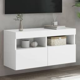 Berkfield Home TV Wall Cabinet with LED Lights White 80x30x40 cm - Size: 80 x 30 x 40 cm - thumbnail 2