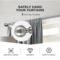 VOGREX Extendable Satin Nickel Steel Curtain Rod Set in Silver - thumbnail 3