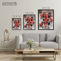 "Artery8 Grand Prix Race Car Wheel Change Framed Canvas Wall Art Print in Red - Size: W12"" x H16""" - thumbnail 4
