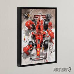 "Artery8 Grand Prix Race Car Wheel Change Framed Canvas Wall Art Print in Red - Size: W12"" x H16""" - thumbnail 2