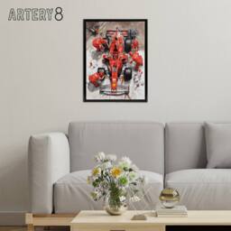 "Artery8 Grand Prix Race Car Wheel Change Framed Canvas Wall Art Print in Red - Size: W12"" x H16""" - thumbnail 3