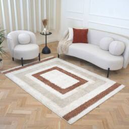 THE RUGS Moodi Border Design Shaggy Soft High Pile Living Room Rug & Runner in Terracotta - Size: 80 cm x 150 cm - thumbnail 8