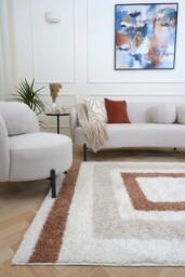 THE RUGS Moodi Border Design Shaggy Soft High Pile Living Room Rug & Runner in Terracotta - Size: 80 cm x 150 cm - thumbnail 2